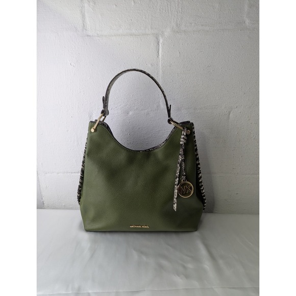 Michael Kors Handbags - Michael Kors Joan Slouchy Shoulder Hobo Bag Mk Signature Green With Snake Accent